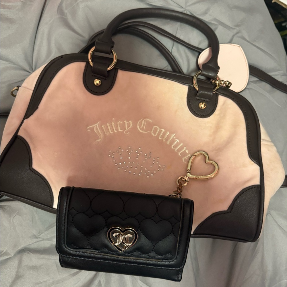 Juicy Couture Pink and Black Satchel with Heart Charm